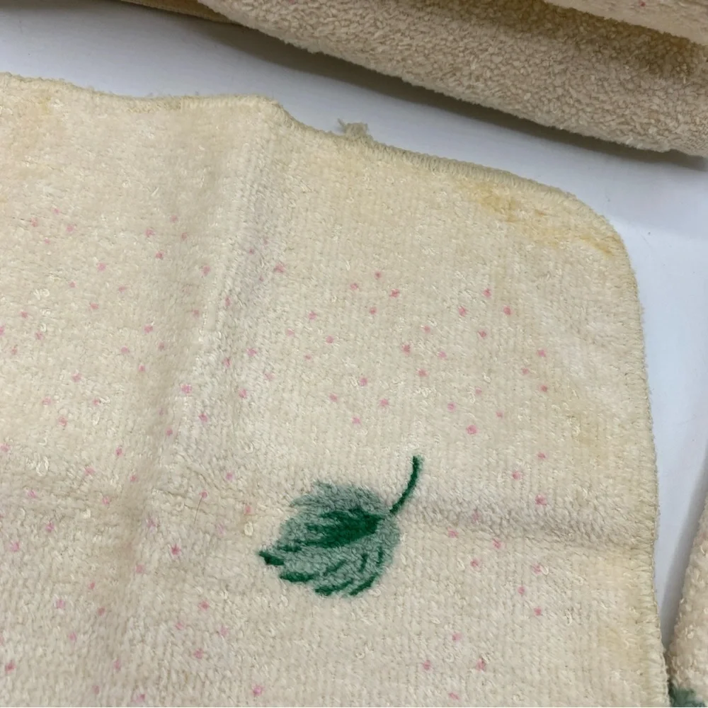 Vintage Cannon Bath Towels Wash Cloth White Pink Rose Floral Cottage Core USA